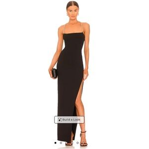 NOOKIE ESTELLA LONG DRESS $309 Black Maxi Dress Gold Chain Cross Straps Medium
